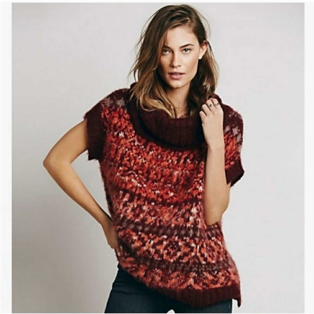 Free People Fair Isle Sweater Burgundy Small EUC